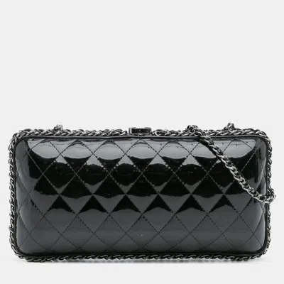Pre-owned Chanel Black Quilted Patent Chain Around Clutch