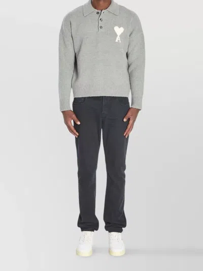 Ami Alexandre Mattiussi Ami Paris Women Ami De Coeur Wool Polo Shirt In Gray
