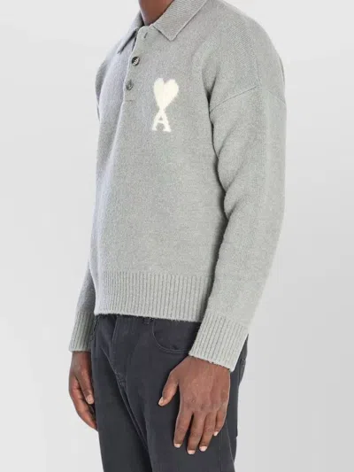 Ami Alexandre Mattiussi Ami Paris Women Ami De Coeur Wool Polo Shirt In Gray