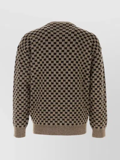 Giorgio Armani Checkered Knit Sweater Crew Neck Style In Brown