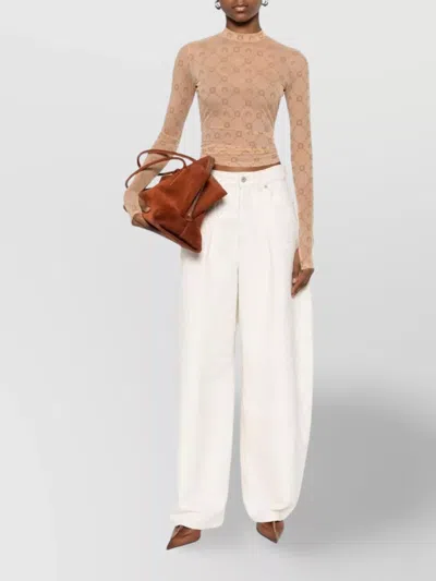 Marine Serre Signature Moon Pattern High-neck Long Sleeve Top In Brown