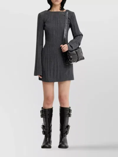 Our Legacy Fitted Ribbed Long Sleeve Square Neck Dress In Gray