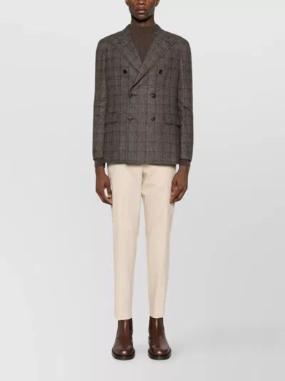 Boglioli Double-breasted Wool Blend Check Blazer In Brown