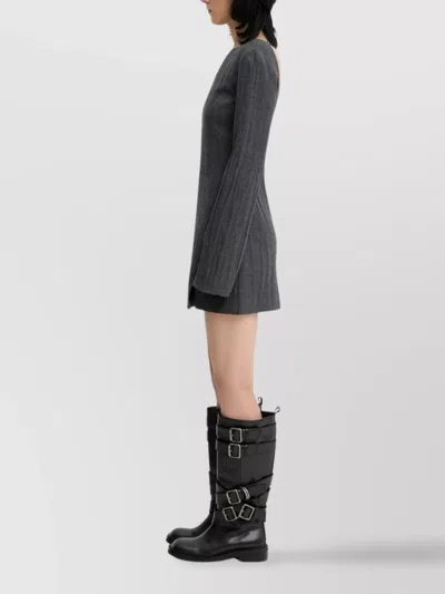 Our Legacy Fitted Ribbed Long Sleeve Square Neck Dress In Gray