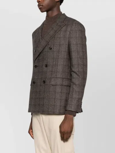 Boglioli Double-breasted Wool Blend Check Blazer In Brown