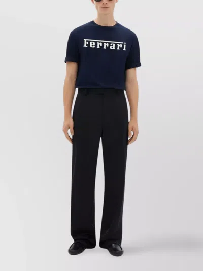 Ferrari Crew Neck Cotton T-shirt With Short Sleeves In Blue