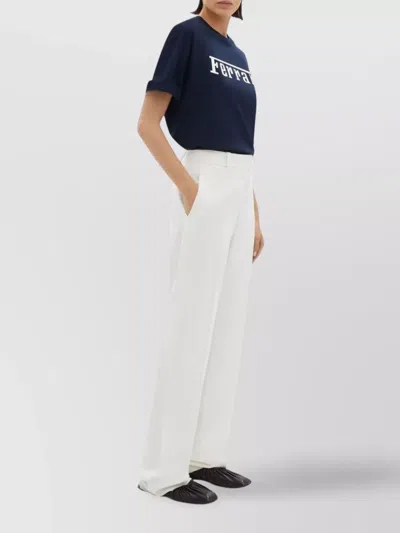 Ferrari Crew Neck Cotton T-shirt With Short Sleeves In Blue