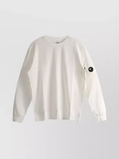 C.p. Company Fleece Crewneck Sweatshirt Arm Pocket In White