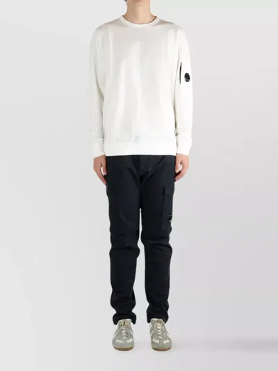 C.p. Company Fleece Crewneck Sweatshirt Arm Pocket In White