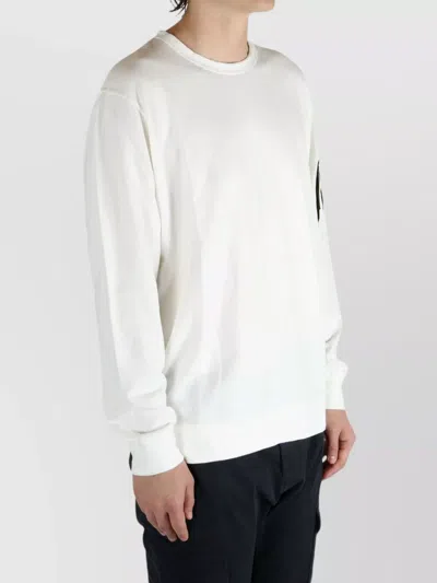 C.p. Company Fleece Crewneck Sweatshirt Arm Pocket In White
