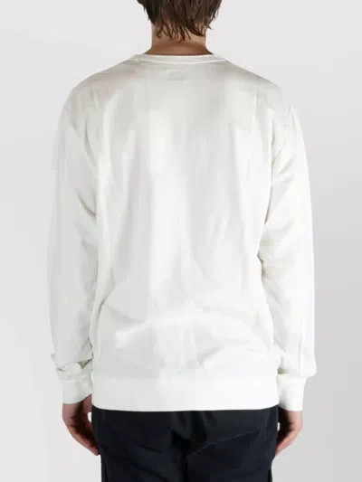 C.p. Company Fleece Crewneck Sweatshirt Arm Pocket In White