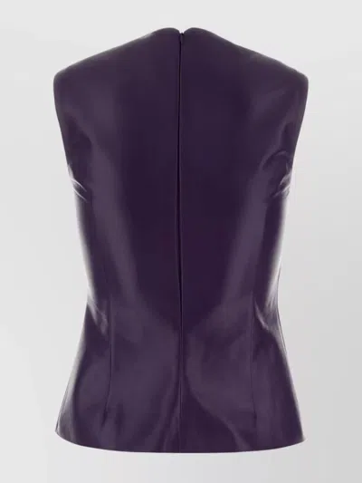 Miu Miu Sleeveless Fitted Leather Top Featuring Buckle In Purple