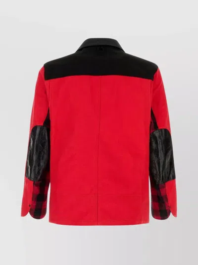 Junya Watanabe Denim Jacket With Checkered Pattern And Pockets In Red