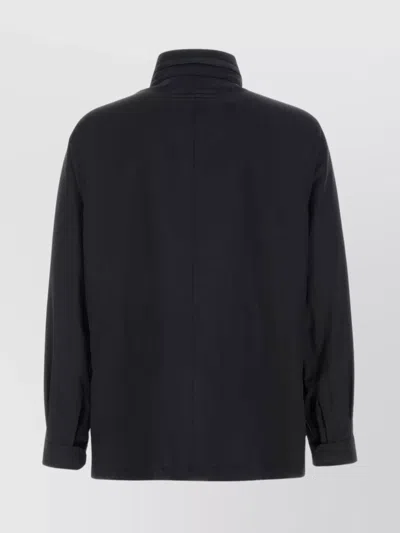 Zegna Wool Jacket With High Collar And Pockets In Black