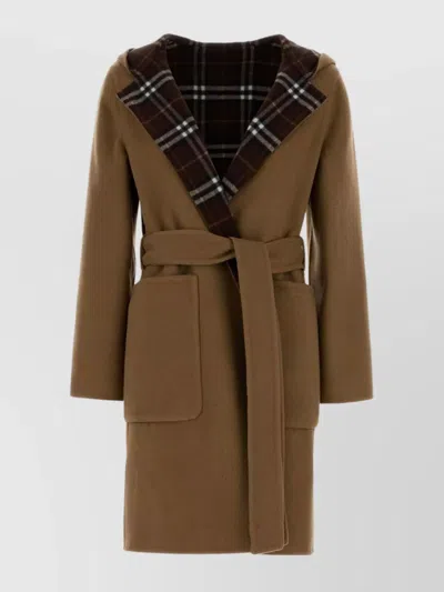 Burberry Reversible Wool Coat Belted Waist In Brown