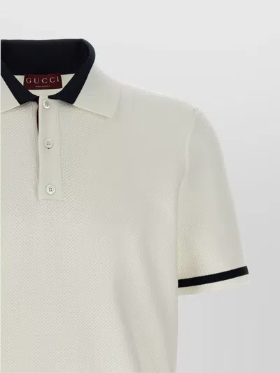 Gucci Intarsia Design Polo Shirt With Contrast Trim In White