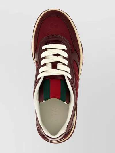 Gucci Burgundy Leather And Gg Supreme Fabric Re-web Sneakers In Burgundy