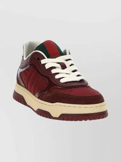 Gucci Burgundy Leather And Gg Supreme Fabric Re-web Sneakers In Burgundy