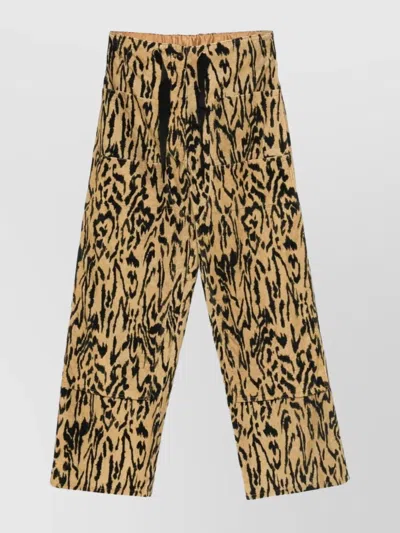 Forte Forte Animal Print Wide Leg Straight Trousers In Brown