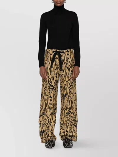 Forte Forte Animal Print Wide Leg Straight Trousers In Brown