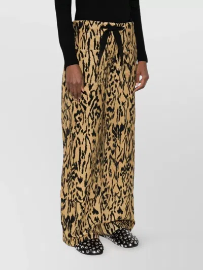 Forte Forte Animal Print Wide Leg Straight Trousers In Brown