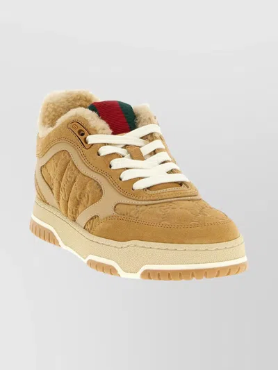 Gucci Perforated Accent Re-web Style Sneakers In Brown
