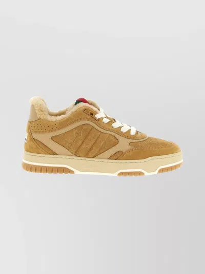 Gucci Perforated Accent Re-web Style Sneakers In Brown