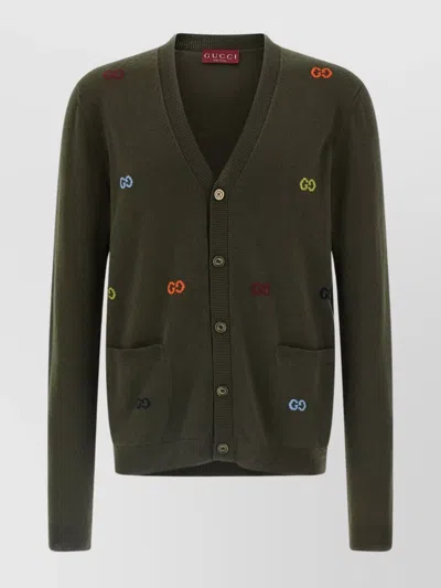 Gucci Gg Intarsia Cardigan Sweaters And Cardigans Green In Green