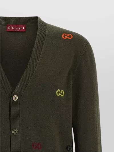 Gucci Gg Intarsia Cardigan Sweaters And Cardigans Green In Green