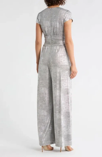 Vince Camuto Twist Front Foil Jumpsuit In Silver