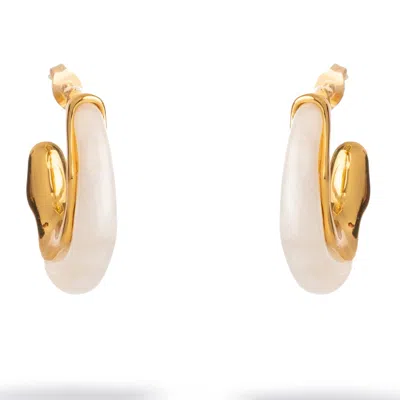 Ebru Jewelry Women's Gold / White Luminous Wave Resin & Gold Hoop Earrings - Gold In Gold