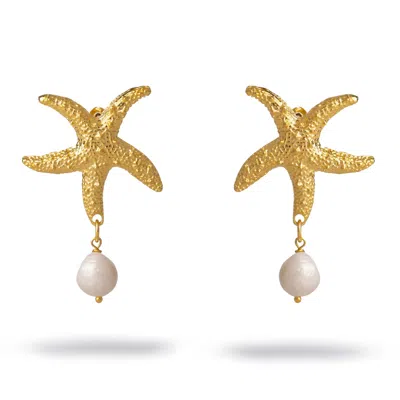 Ebru Jewelry Women's Gold / White Ocean Spirit Starfish Pearl Gold Earrings - Gold In Gold