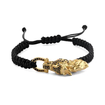 Ebru Jewelry Men's Gold / Black Guardian Lion Black Diamond Woven Bracelet - Black In Black