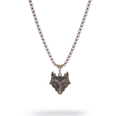 Ebru Jewelry Men's Silver Wolf Guardian Men's Necklace - Silver In Gray