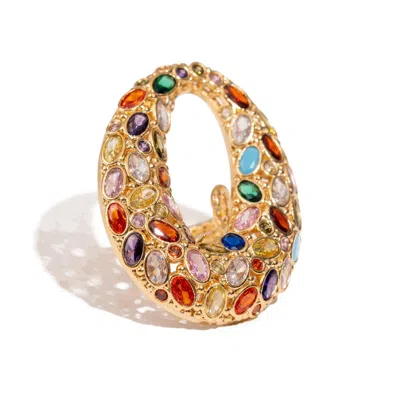 Ebru Jewelry Women's Gold / Red Cosmic Aura Multi Gemstone Gold Adjustable Ring - Gold In Multi
