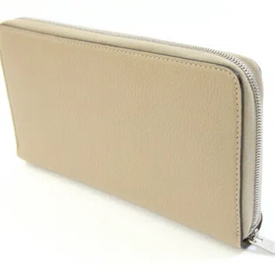Pre-owned Celine Beige Red Color Leather Long Wallet (bi-fold) () In Multi
