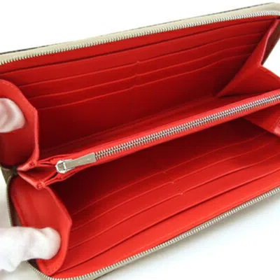 Pre-owned Celine Beige Red Color Leather Long Wallet (bi-fold) () In Multi