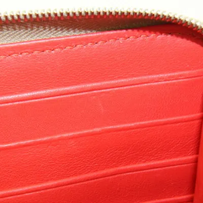 Pre-owned Celine Beige Red Color Leather Long Wallet (bi-fold) () In Multi