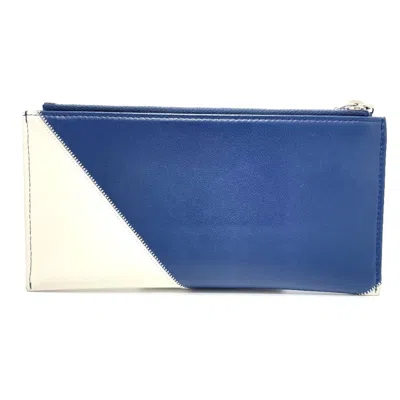 Pre-owned Chanel Blue Red Color White Leather Coin Purse/coin Case ()