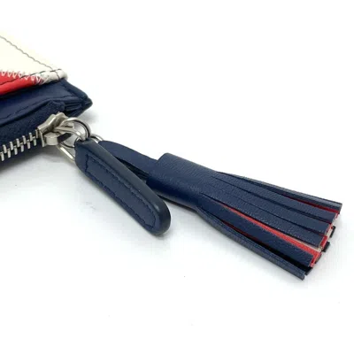 Pre-owned Chanel Blue Red Color White Leather Coin Purse/coin Case ()