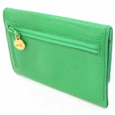 Pre-owned Chanel Green Grained Calfskin Wallet (bi-fold) ()