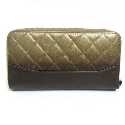 Pre-owned Chanel Matelasse Gold Brown Leather Long Wallet (bi-fold) ()