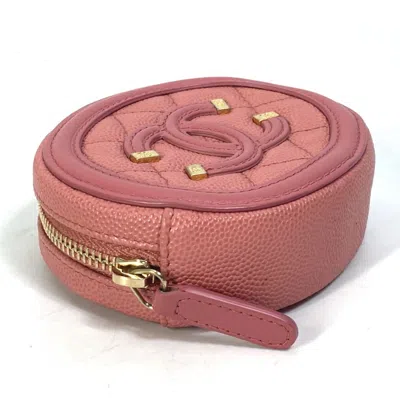 Pre-owned Chanel Pink Grained Calfskin Coin Purse/coin Case ()