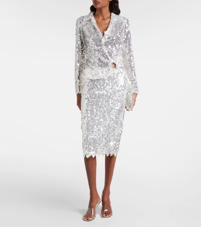 Christopher Esber Opaline Sequined Midi Skirt In Silver