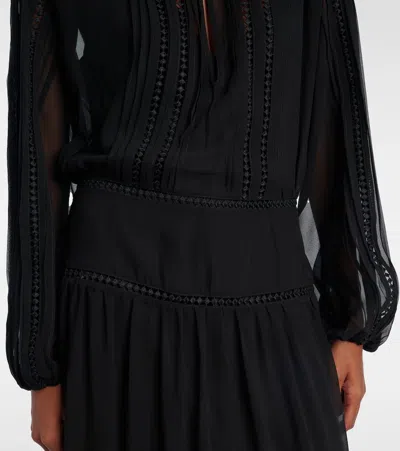 Polo Ralph Lauren Lace-trimmed Georgette Midi Dress In Black