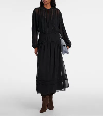 Polo Ralph Lauren Lace-trimmed Georgette Midi Dress In Black