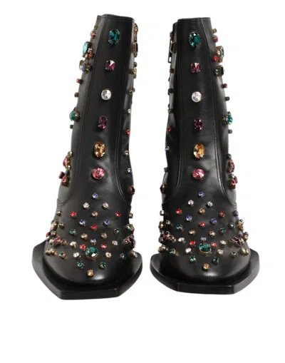 Dolce & Gabbana Black Crystal Embellished Men Short Boots Men's Shoes In Black