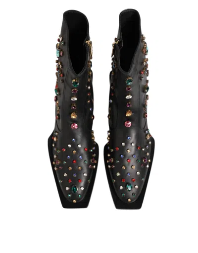 Dolce & Gabbana Black Crystal Embellished Men Short Boots Men's Shoes In Black