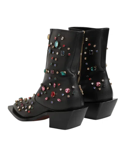 Dolce & Gabbana Black Crystal Embellished Men Short Boots Men's Shoes In Black