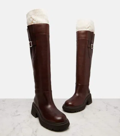 Jimmy Choo Tamsin Wool And Leather Knee-high Boots In Brown